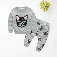 Baby / Toddler Cat Print Sweatshirt and Cropped Pants Sets