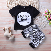 Baby Boy Letter Print Top and Striped Shorts Set