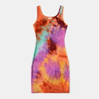 Colorful Tie Dye Bodycon Sleeveless Tank T-shirt Dress for Mom and Me