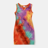 Colorful Tie Dye Bodycon Sleeveless Tank T-shirt Dress for Mom and Me