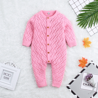 Comfy Solid Hollow Out Long-sleeve Jumpsuit Knit Jumpsuit for Baby