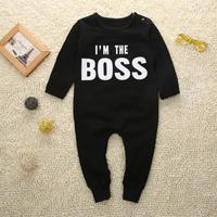 Cool Letter Print Long-sleeve Jumpsuit in Black for Baby Boy