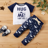 Letter Print Tee and Shark Print Pants Set
