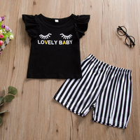 Letter Print Tee and Striped Shorts Set