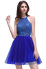 CAITLYN A-line Halter Neck Short Tulle Royal Blue Homecoming Dresses with Beading