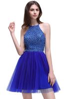 CAITLYN A-line Halter Neck Short Tulle Royal Blue Homecoming Dresses with Beading