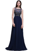 CALI A-line Long Chiffon Dark Navy Vintage Prom Dresses with Rhinestones