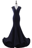 CAMILLA Mermaid V-Neck Dark Navy Prom Dresses with Beading