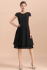 Cap Sleeve Black Chiffon Mother of Bride Dress Short Wedding Guest Dresses with Beadings