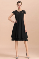 Cap Sleeve Black Chiffon Mother of Bride Dress Short Wedding Guest Dresses with Beadings