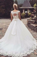 Cap Sleeve Lace-Up Bowknot Back Ball Gown Wedding Dresses