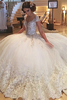 Cap Sleeves Gorgeous Tulle Ball Gown Wedding Dresses Crystals Beaded Lace Appliques Bridal Gowns