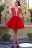 Cap Sleeves Lace Homecoming Dresses Red Open Back Hoco Dress HC0012