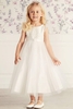 Cap Sleeves Lace Tulle Flower Girl Dress with Ribbon Belt