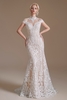 Cap Sleeves Mermaid Wedding Dress High Neck Floral Lace Bidal Dress