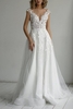 Cap Sleeves White Floral lace Wedding Dress Tulle Aline Bridal Dres
