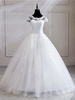 Cap Sleeves White Tulle lace Appliques Wedding Gown Aline Floor Length Bridal Dress