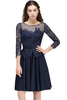 CARA A-line Sheer Neck Short Dark Navy Homecoming Dresses with Lace Appliques