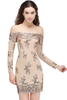CASSANDRA Sheath Off-the-Shoulder Nude Pink Homecoming Dresses with Sequins