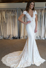 Court Train Lace Appliques V-Neck Elegant Cap Sleeves Mermaid Wedding Dresses Online