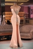Crew Neck Glitter Crystals Long Mermaid Prom Dresses Front Slit Sleeveless Party Wear Gown