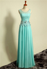 Crew Neck Lace Beading Chiffon Prom Dresses Flowers Floor Length A-line Evening Gowns