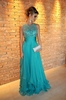 Crew Neck Lace Sequins Chiffon Prom Dresses Sweep Train Evening Gowns