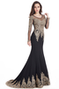 Crystal Sexy Mermaid Lace Appliques Long Sleeves Prom Dresses with Beadings