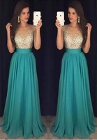 Crystal Long Chiffon Floor-Length Elegant Scoop Prom Dress