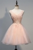 Crystal V-Neck Sleeveless Tulle Appliques Custom Made A-line Sexy Short Homecoming Dresses