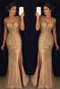 Crystals Gorgeous Mermaid Sleeveless Straps Front-Split Long Prom Dress