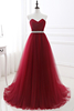 Custom Made Fluffy Tulle A-line Sweetheart Burgundy Prom Dresses With Beads Belt