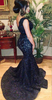 Custom Made Prom Dresses Fashion V-neck Black Beaded Lace Mermaid Sweep Train Backless Evening Gowns BO3589