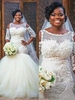Custom Made Scoop Newest Tulle Half Sleeve Elegant Lace Appliques Mermaid Wedding Dress