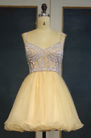 Custom Made Sexy Spaghetti Straps Silver Beads Sequins Cute Short Homecoming Dresses