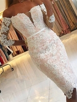 Cute Lace Off-the-shoulder 3/4-length Sleeve Homecoming Dress Short Party Gown