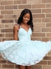 Cute Lace Spaghetti Strap A-line Homecoming Dress Short Formal Dress