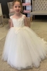 cute long tulle flower girls dresses Sleeveless ball gown with bow