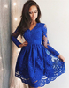 Cute Royal Blue Lace Long Sleeve Homecoming Dress 2021 Short Party Gown