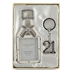 21st Birthday Champagne Bottle Frame & Keyring