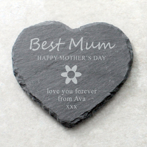 Best Mum Personalised Heart Shaped Slate Coaster