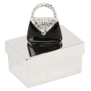Engraved Black and Diamante Bag Trinket Box