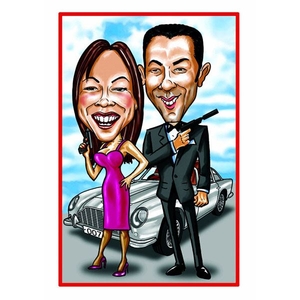 Personalised Anniversary Caricature - Bond Couple