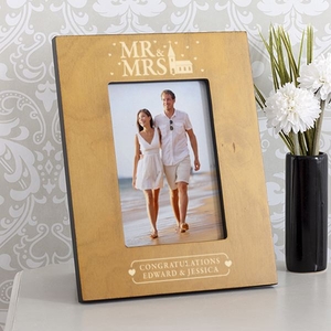 Personalised Mr & Mrs Church Design Wooden Photo Frame