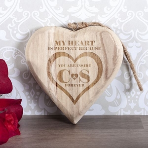 Personalised My Heart Is Perfect Wooden Hanging Heart