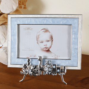 Silver Plated Baby Frame - Blue Design