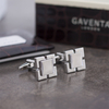 Square Brushed Rhodium Cufflinks in Personalised Gift Box