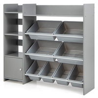Kids Bookshelf Toy Storage Organizer with 8 Storage Boxes and 2 Open Shelves-Grey