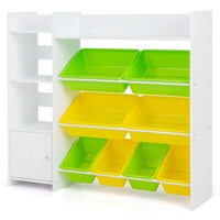 Kids Bookshelf Toy Storage Organizer with 8 Storage Boxes and 2 Open Shelves-White