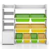 Kids Bookshelf Toy Storage Organizer with Storage Boxes and Open Shelves-Multicolor